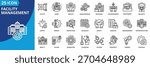 facility management icon set collection in outline style. icon pack contain building, maintenance, asset, service, operation, security, cleaning, utility, space, energy icon