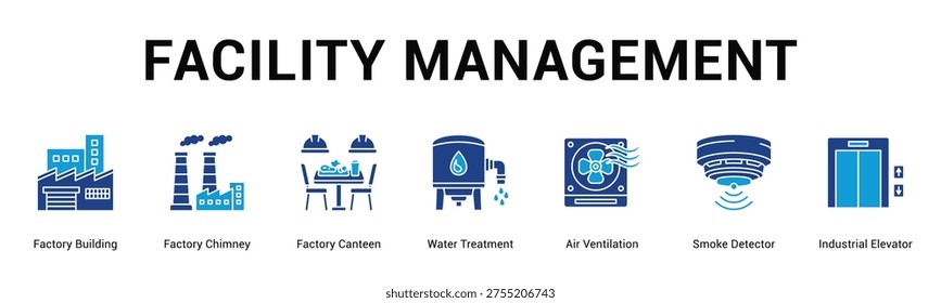 Facility Management  Modern and clean web banner illustration vector featuring thematic icons