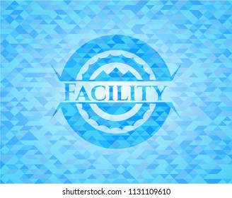 Facility realistic sky blue emblem. Mosaic background