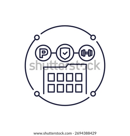 facility services, building amenities icon in line design
