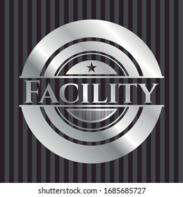 Facility silvery shiny emblem. Vector Illustration. Mosaic.