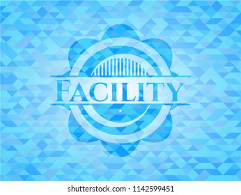 Facility sky blue emblem with mosaic background