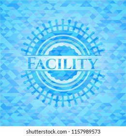 Facility sky blue emblem. Mosaic background