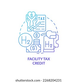 Facility tax credit blue gradient concept icon. Setting of hydrogen stations encouragement abstract idea thin line illustration. Isolated outline drawing. Myriad Pro-Bold font used
