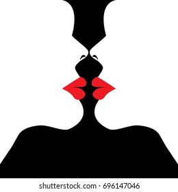 Facing female profiles are featured in an abstract background illustration.