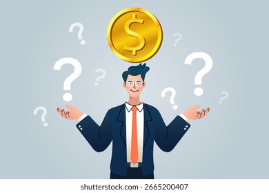 ¿Enfrentarse a cuestiones financieras? Esta ilustración captura la confusión de los problemas de negocios, las decisiones de inversión o la planificación financiera. una imagen perfecta para blogs y artículos sobre la búsqueda de soluciones.