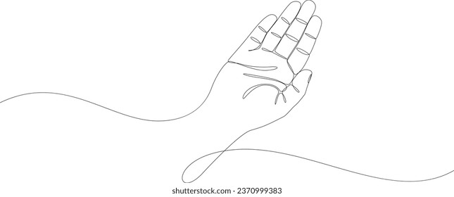 Facing up human hand continuous one line drawing. Vector illustration.