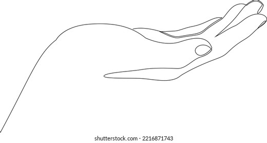 Facing up womans hand continuous one line drawing. Vector illustration.