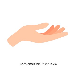 Facing up womans hand vector illustration isolated on white background. Female open palm up in getting or receiving something gesture, holding, showing, presenting product business concept.