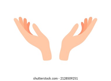 Facing up womans hands vector illustration isolated on white background. Support, peace, care hand gesture icon. Female open palm up in getting or receiving something gesture,  presenting product