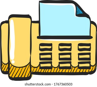 Facsimile icon in color drawing. Office electrical machine equipment fax copy print