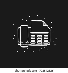 Facsimile icon in doodle sketch lines. Office electrical machine equipment fax copy print