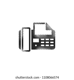 Facsimile icon in halftone style. Black and white monochrome vector illustration.
