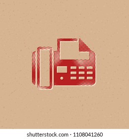 Facsimile icon in halftone style. Grunge background vector illustration.