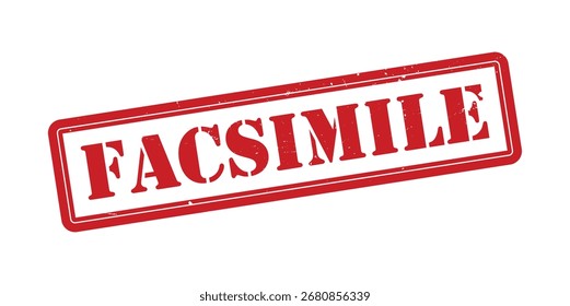 Faksimile rote Gummimarke. Faksimile Grunge Design mit Staubkratzern.
Faksimilezeichen, Logo, Abzeichen, Symbol, Aufkleber, Etikett, Emblem, Stempel, Symbol, einzelne Illustration.