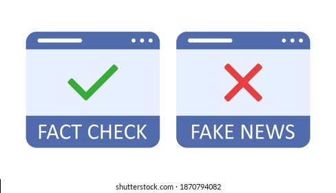 Fact check and fake news. Editable stroke. Fact-checking, verify factual information, or invalid data. Vector stock illustration on white background