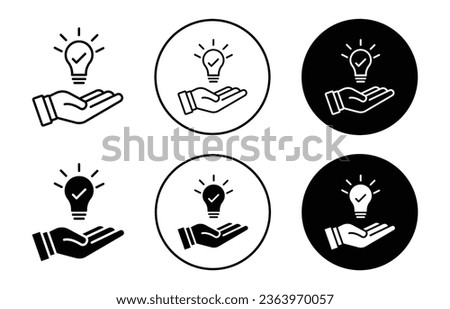 fact check icon. Lightbulb in hand symbol. Bright future or innovation lamp vector set. Creative idea check line sign. True thinking bulb logo. 