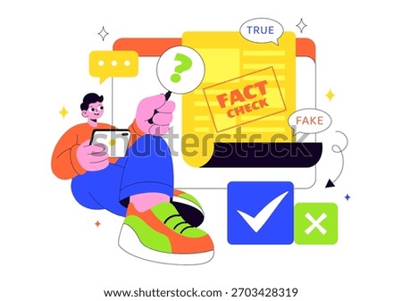 Fact Check Vector Illustration Featuring Myths Vs Facts News For Thorough Evidence Comparison and Accurate Information Review In a Flat Background