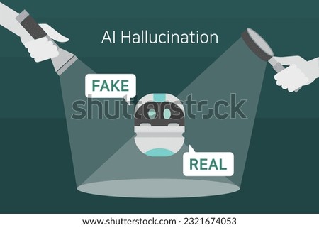 Fact Checking AI Hallucination with a Flashlight and Magnifier. A vector illustration of a turquoise theme. Stock foto © 