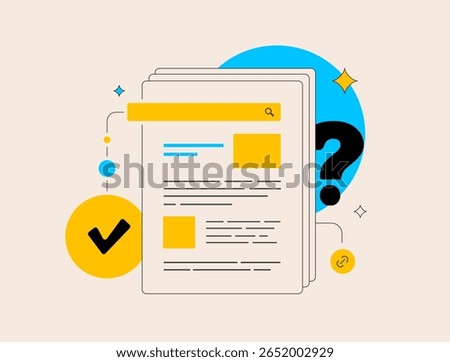 Fact checking tools for content verification and misinformation detection. Fact-check AI Generated Content. Fake news alert system, trusted source validation fact checking dashboard illustration