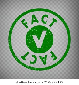 Diseño de sello de círculo de hecho sobre fondo transparente.  Sello de goma Grunge con palabras Hecho y marca de verificación en verde. Diseño plano. Ilustración vectorial EPS10. 