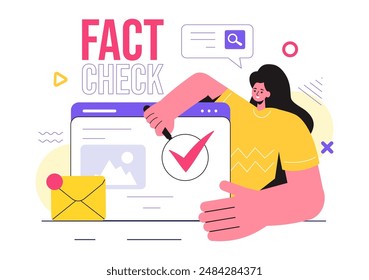 Fact or Fake Check News Vector Illustration with Myths vs Facts for Thorough Verification and Evidence Comparison in a Flat Cartoon Style Background