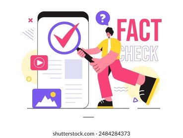 Fact or Fake Check News Vector Illustration with Myths vs Facts for Thorough Verification and Evidence Comparison in a Flat Cartoon Style Background