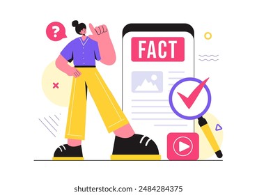 Fact or Fake Check News Vector Illustration with Myths vs Facts for Thorough Verification and Evidence Comparison in a Flat Cartoon Style Background