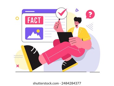 Fact or Fake Check News Vector Illustration with Myths vs Facts for Thorough Verification and Evidence Comparison in a Flat Cartoon Style Background