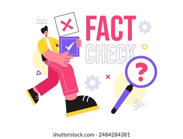 Fact or Fake Check News Vector Illustration with Myths vs Facts for Thorough Verification and Evidence Comparison in a Flat Cartoon Style Background