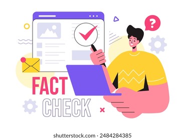 Fact or Fake Check News Vector Illustration with Myths vs Facts for Thorough Verification and Evidence Comparison in a Flat Cartoon Style Background