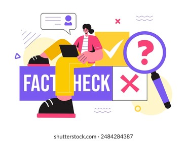 Fact or Fake Check News Vector Illustration with Myths vs Facts for Thorough Verification and Evidence Comparison in a Flat Cartoon Style Background