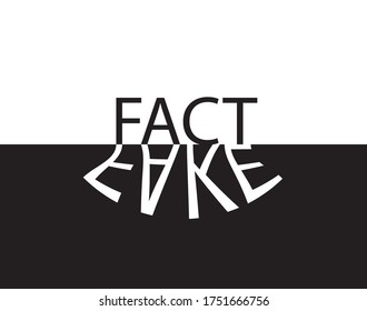 Fact or fake, from the word fact falls the shadow of forgery, not true facts vector illustration