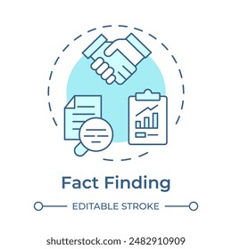 Fact finding soft blue concept icon. Statistical report, chart. Market level, finance documentation. Round shape line illustration. Abstract idea. Graphic design. Easy to use in infographic