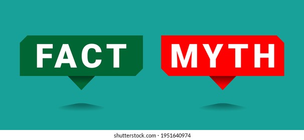 Fact myth sign. Bubble text. Isolated on blue background. 