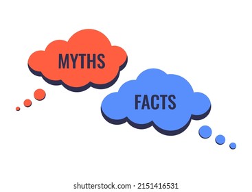 Fact and myth thinking clouds icon vector set. True or fiction speech bubble isolated on white background. Flat design illustration.