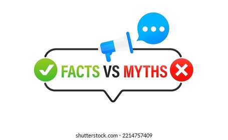 Fact and myth vector icon set. Truth or fiction with checkmark and cross in circle button isolated on white background as message. Vector illustration