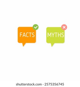 Fact and myth vector.Fact vs Myth, truth or false information to make decision, belief or fiction to choose to believe, trustworthy.flat style glyph.