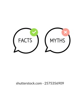 Fact and myth vector.Fact vs Myth, truth or false information to make decision, belief or fiction to choose to believe, trustworthy.flat style glyph.