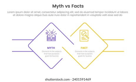 fact vs myth comparison or versus concept for infographic template banner with diamond outline shape and rectangle with two point list information