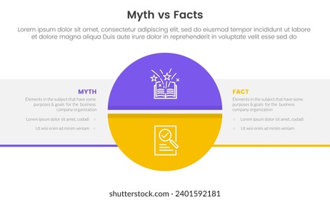 fact vs myth comparison or versus concept for infographic template banner with big circle divided and box rectangle with two point list information