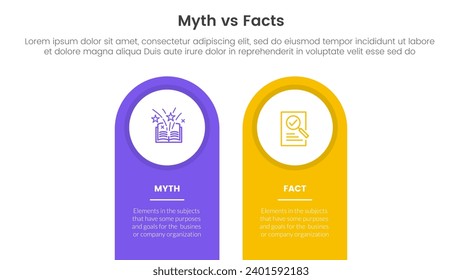 fact vs myth comparison or versus concept for infographic template banner with round shape on top vertical box with two point list information