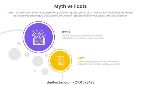 comparación de hechos vs mitos o concepto para banner de plantilla infográfica con círculo grande y pequeño en la columna izquierda con información de lista de dos puntos