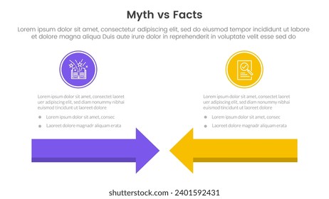 fact vs myth comparison or versus concept for infographic template banner with arrow head to head with two point list information