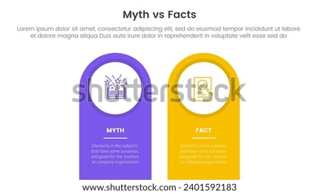 fact vs myth comparison or versus concept for infographic template banner with round shape on top vertical box with two point list information