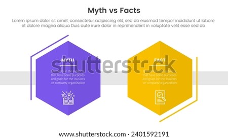 fact vs myth comparison or versus concept for infographic template banner with hexagon shape decoration outline with two point list information