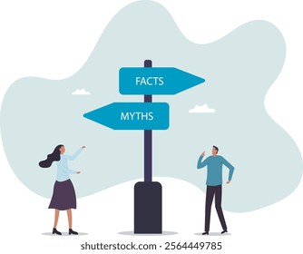 Fact vs Myth, truth or false information to make decision, belief or fiction to choose to believe, trustworthy, fraud or wrong direction.business concept.flat character.