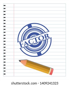 Factor pen emblem. Blue ink. Vector Illustration. Detailed.