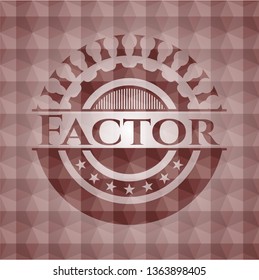 Factor red seamless emblem with geometric pattern.
