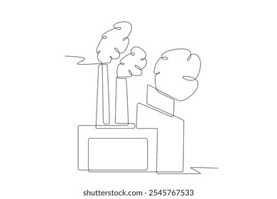 Fábricas que causam poluição do ar. Desenho de uma linha do conceito de poluição atmosférica